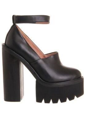 Jeffrey Campbell Black Leather SKULLY Platform Chunky Sole Shoes Sz 36
